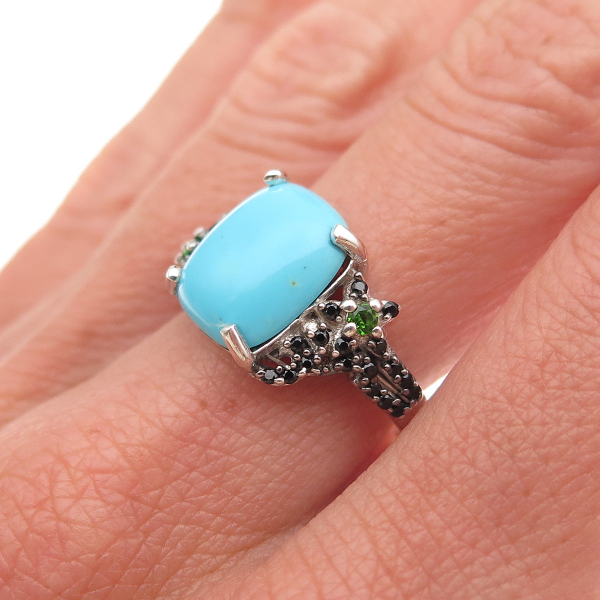 Chuck Clemency 925 Sterling Silver Real Turquoise Spinel & Peridot Ring Size 8