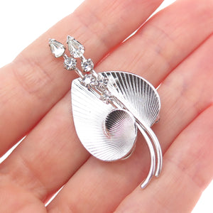 CARL ART 925 Sterling Silver Vintage Rhinestone Floral Leaf Pin Brooch
