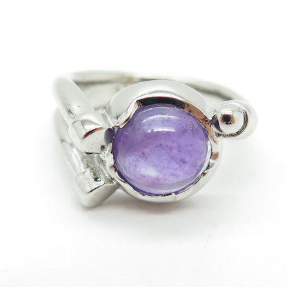 925 Sterling Silver Real Amethyst Gemstone Modernist Ring Size 7.25