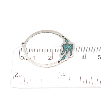 Old Pawn 925 Sterling Silver Vintage Turquoise Inlay Peyote Bird Tribal Pendant
