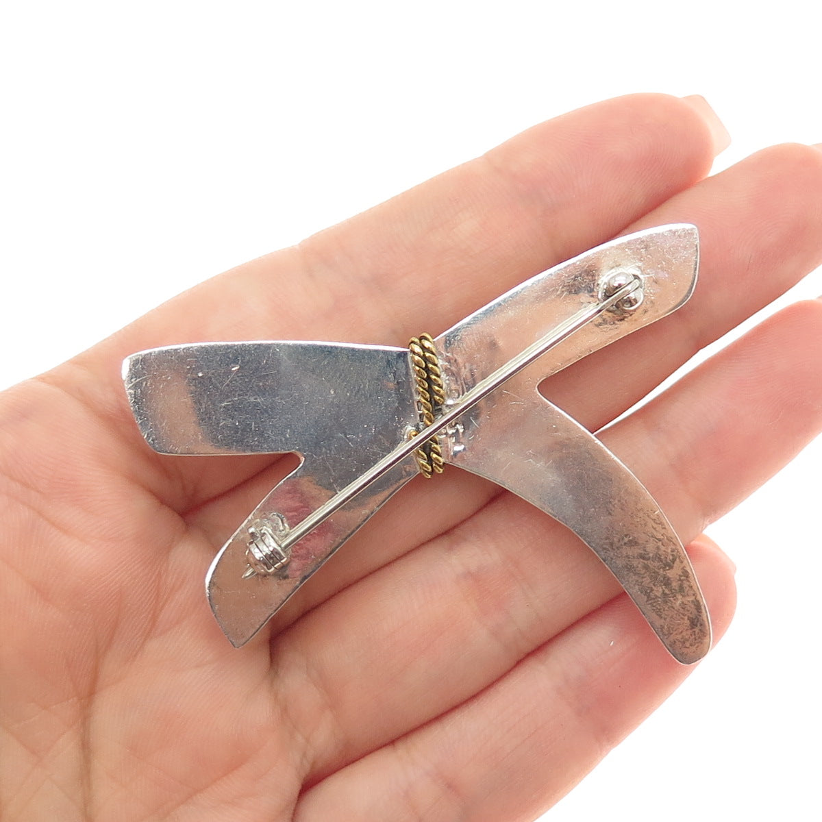 925 Sterling Silver 2-Tone Vintage Mexico Modernist Crisscross Pin Brooch