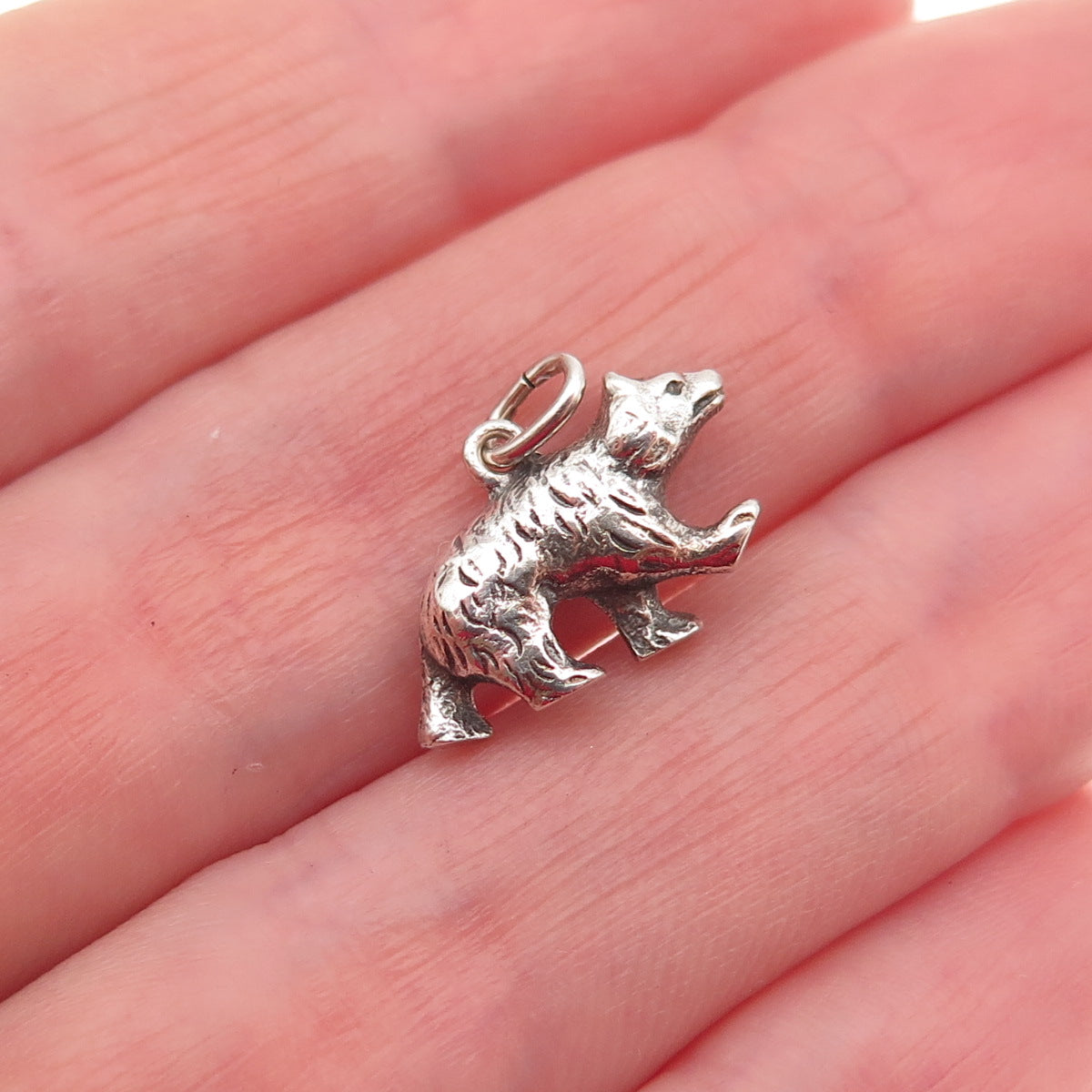 835 Silver Vintage Bear Oxidized 3D Mini Charm Pendant