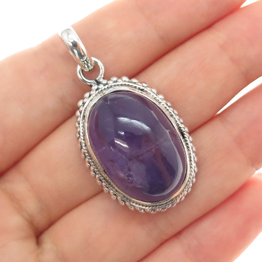 925 Sterling Silver Vintage Real Cabochon Amethyst Charm Pendant