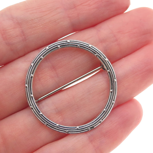 925 Sterling Silver Antique Art Deco Circle of Life Oxidized Pin Brooch