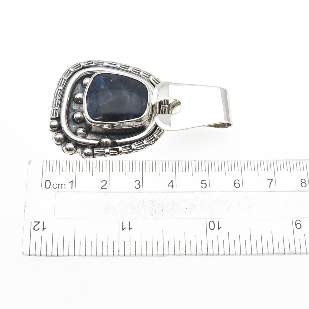 925 Sterling Silver Vintage Real Sodalite Modernist Oxidized Charm Pendant