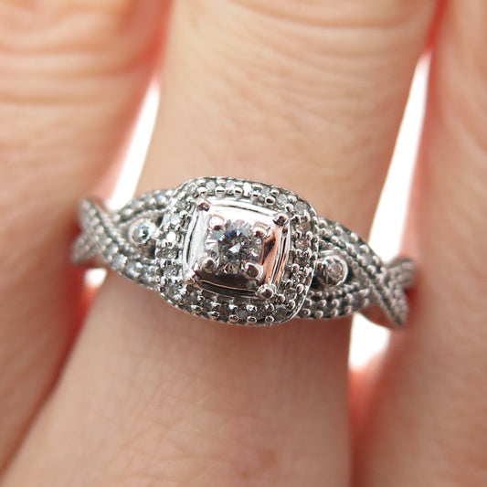 925 Sterling Silver Real Round-Cut Diamond Infinity Promise Ring Size 7