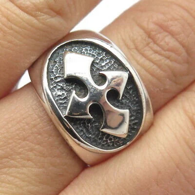 925 Sterling Silver Vintage Modernist Cross Ring Size 9.25