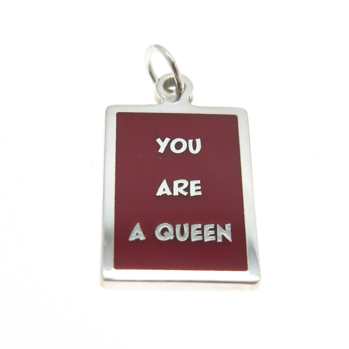 925 Sterling Silver Red Enamel "You Are A Queen" Minimalist Charm Pendant