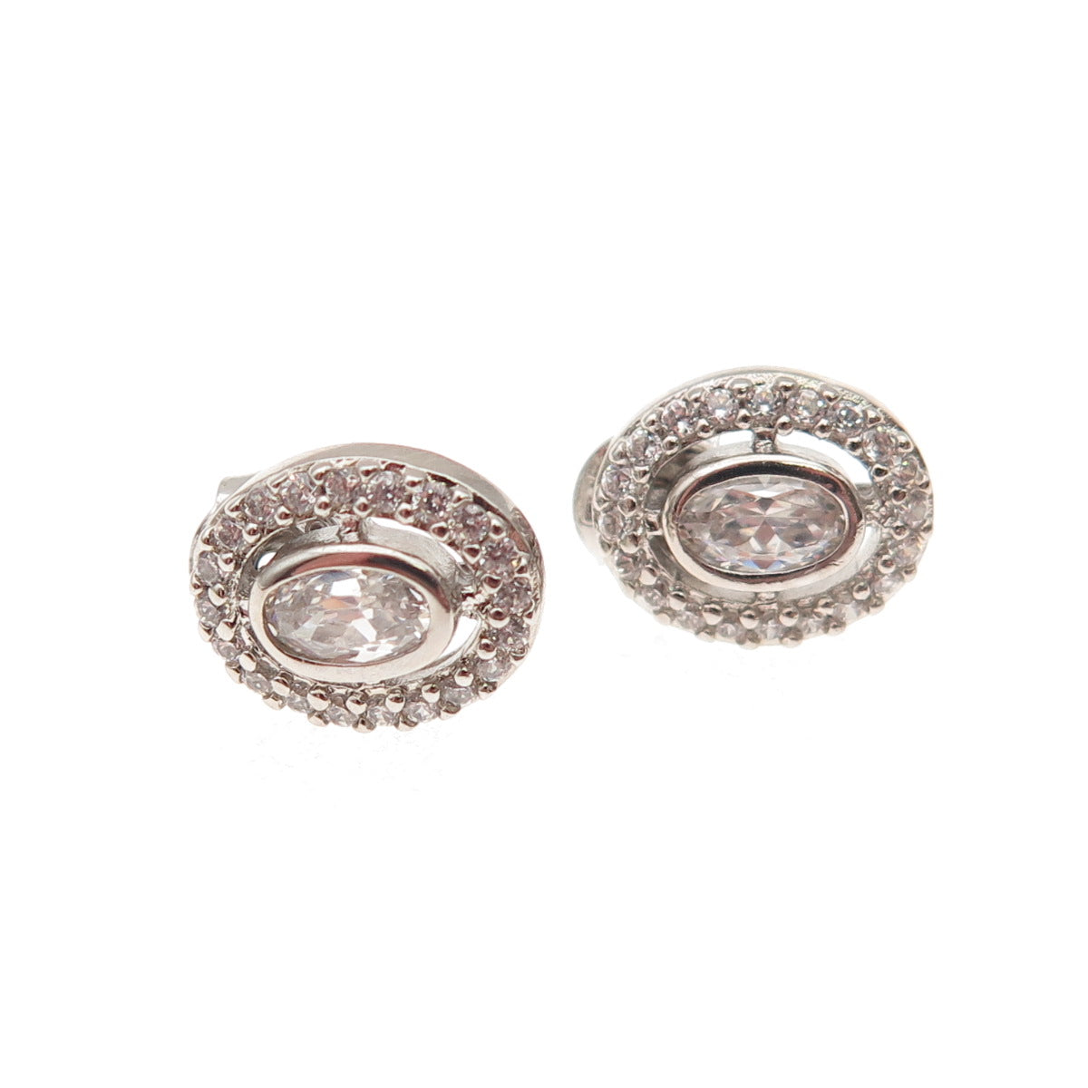 925 Sterling Silver Oval & Round-Cut C Z Stud Earrings