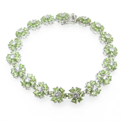 HAROLD TRUJILLO 925 Sterling Silver White Topaz & Peridot Tennis Bracelet 7.25"