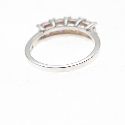 925 Sterling Silver Round-Cut Pink C Z Ring Size 5.25