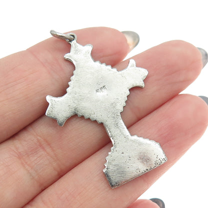 925 Sterling Silver Vintage Tin Cross Oxidized Pendant