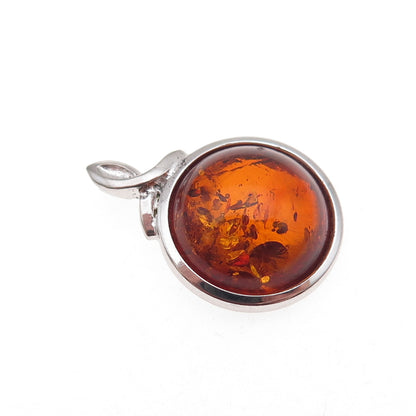 835 Silver Vintage Real Amber Modernist Oxidized Charm Pendant
