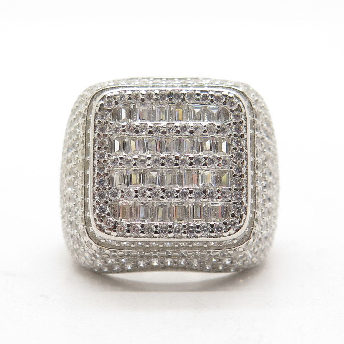 925 Sterling Silver Pave Multi-C Z Domed Ring Size 8.25