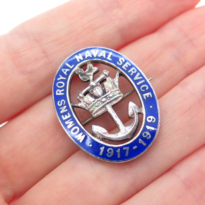 J.R. GAUNT & SON Sterling Antique 1918 Enamel Women's Royal Naval Service Brooch