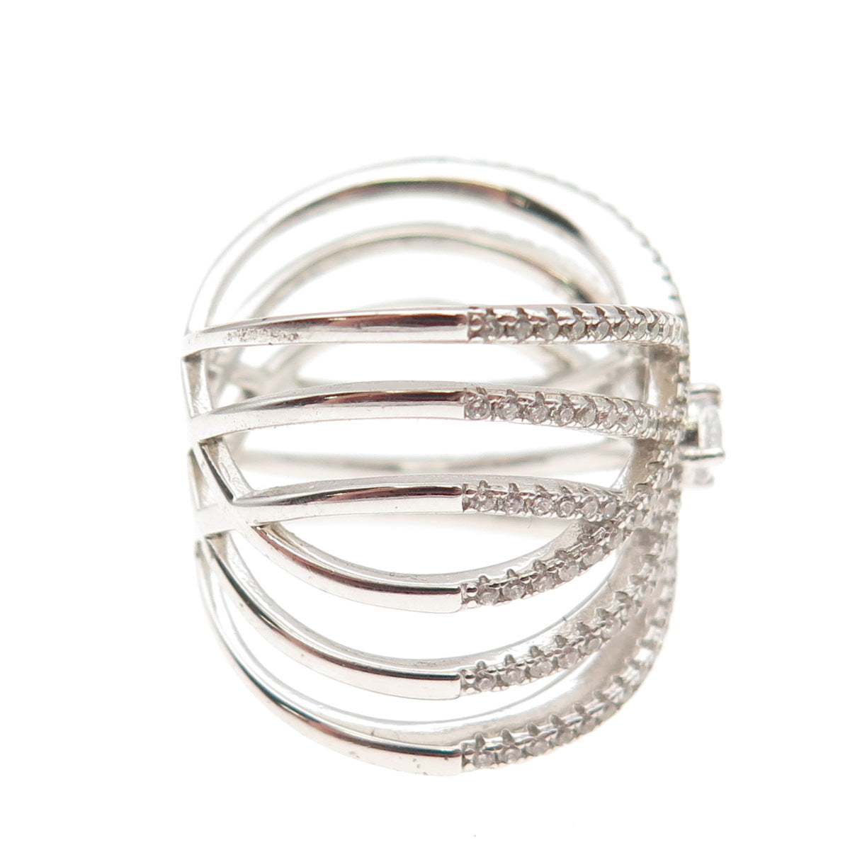 DSMK 925 Sterling Silver Round-Cut C Z Crisscross Ring Size 7.5