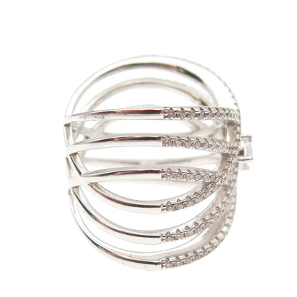 DSMK 925 Sterling Silver Round-Cut C Z Crisscross Ring Size 7.5