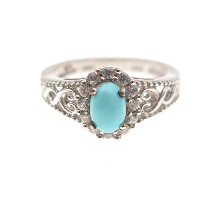 Chuck Clemency 925 Sterling Silver Real Turquoise & White Topaz Ring Size 5