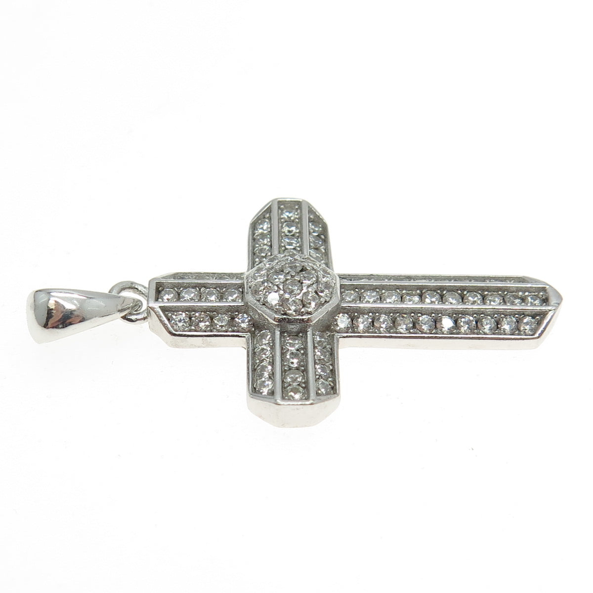 925 Sterling Silver Pave C Z Cross Pendant