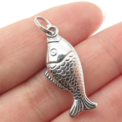 14K White Gold Italy Fish Minimalist Charm Pendant