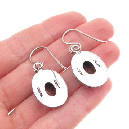 Suarti Bali 925 Sterling Silver Vintage Real Goldstone Dotted Dangle Earrings