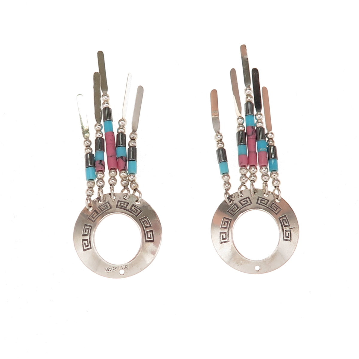 Old Pawn Sterling Silver Vintage Turquoise Hematite & Rhodonite Jacket Earrings
