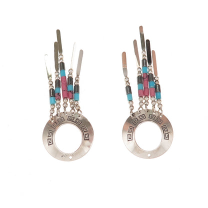 Old Pawn Sterling Silver Vintage Turquoise Hematite & Rhodonite Jacket Earrings
