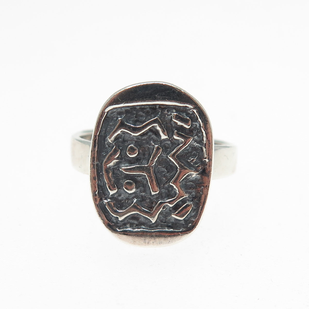 925 Sterling Silver Vintage Runic Symbol Oxidized Ring Size 7.25