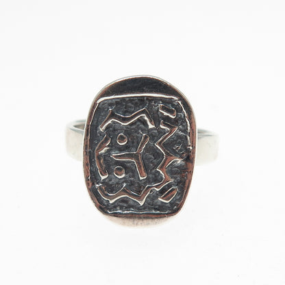 925 Sterling Silver Vintage Runic Symbol Oxidized Ring Size 7.25
