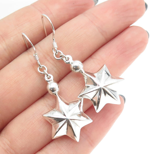 925 Sterling Silver Vintage 6-Pointed Army Star Earrings