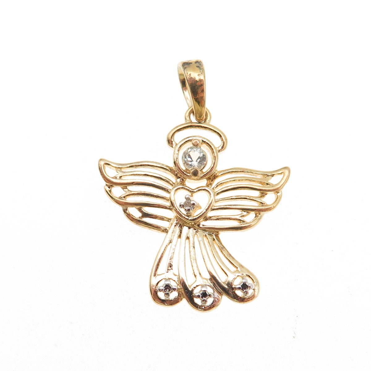 925 Sterling Gold Plated Real Diamond Accent & White Topaz Angel Charm Pendant