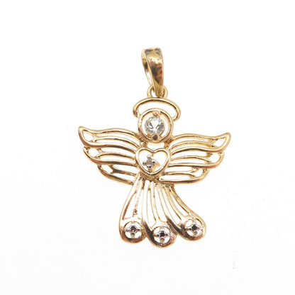 925 Sterling Gold Plated Real Diamond Accent & White Topaz Angel Charm Pendant