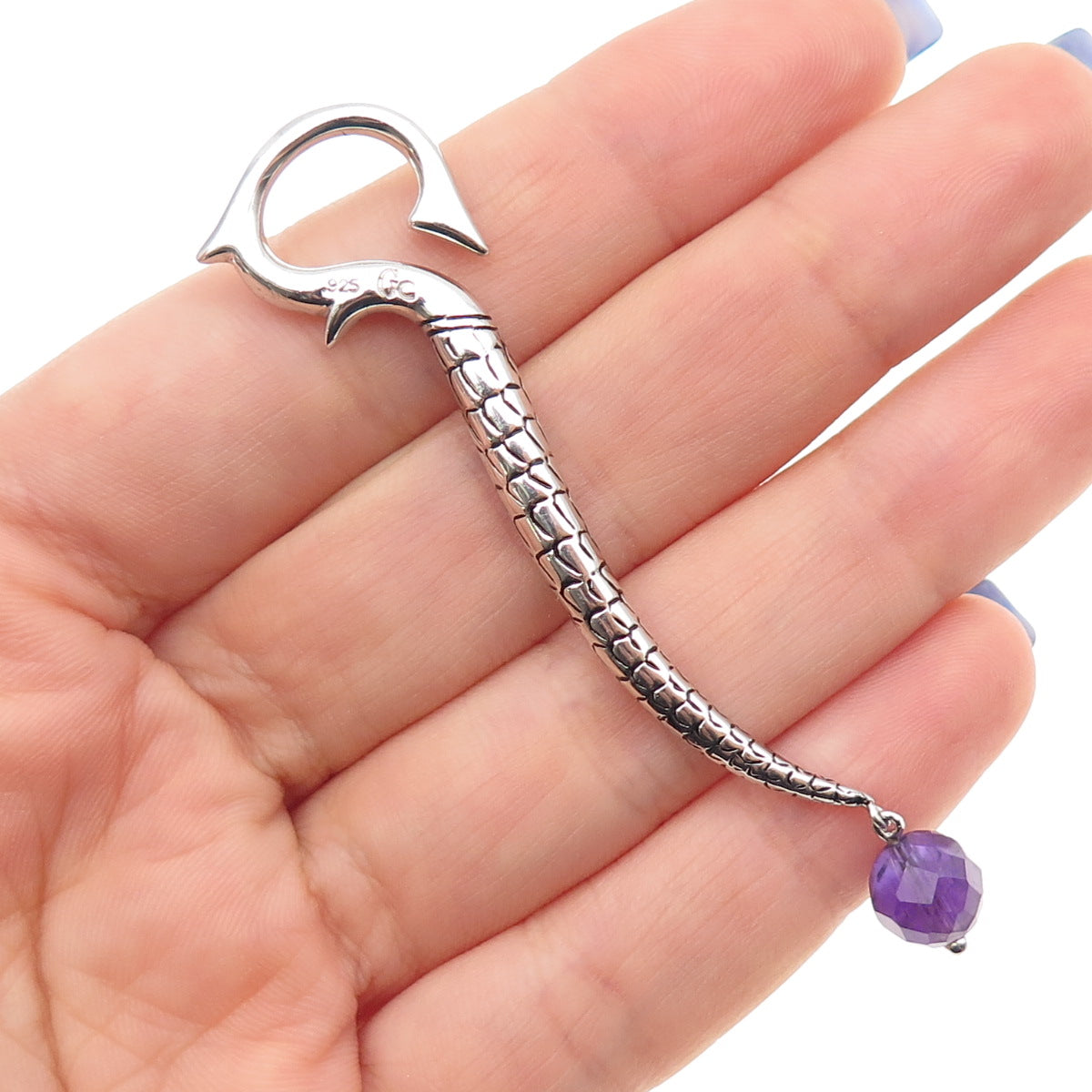 GUESS 925 Sterling Silver Real Amethyst Dragon Hook SINGLE Earring