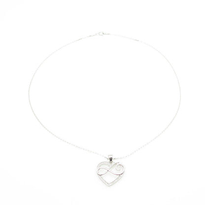 HAN 925 Sterling Silver Italy White C Z Infinity Heart Cable Chain Necklace 16"