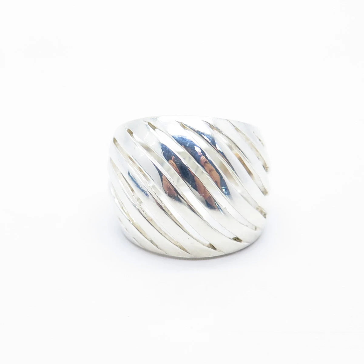 925 Sterling Silver Vintage Striped Wide Ring Size 7.5