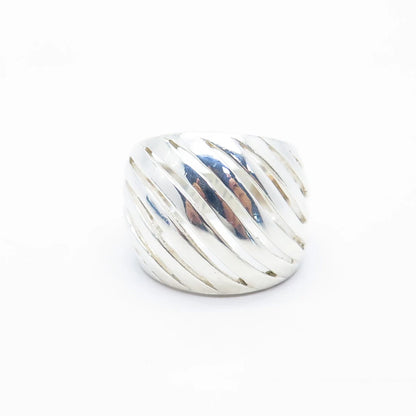 925 Sterling Silver Vintage Striped Wide Ring Size 7.5