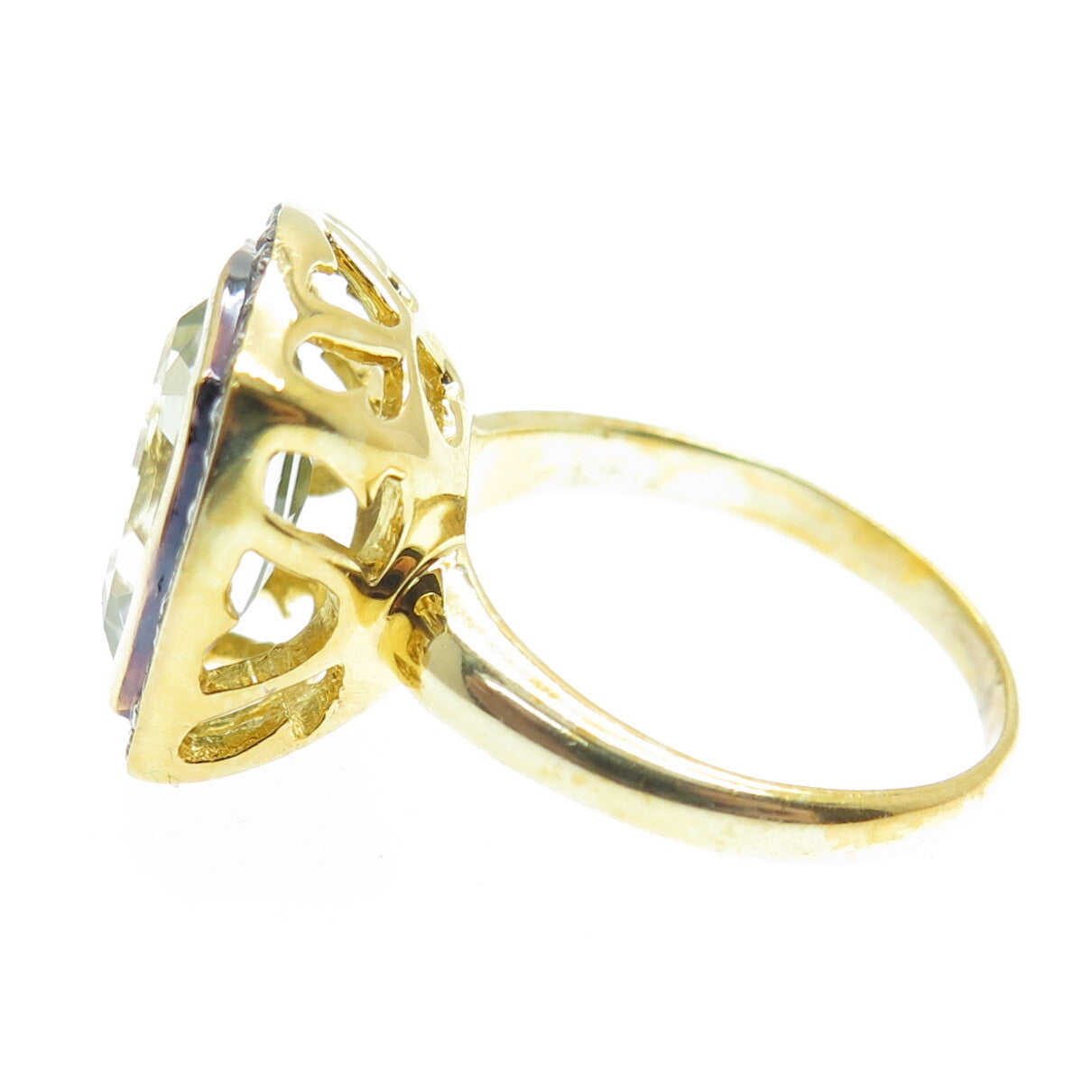925 Sterling Silver Gold Plated White Diamond & Blue Topaz Gem Ring Size 7.75