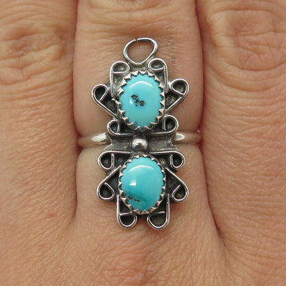 Old Pawn 925 Sterling Silver Vintage Southwestern Turquoise Tribal Ring Size 6.5