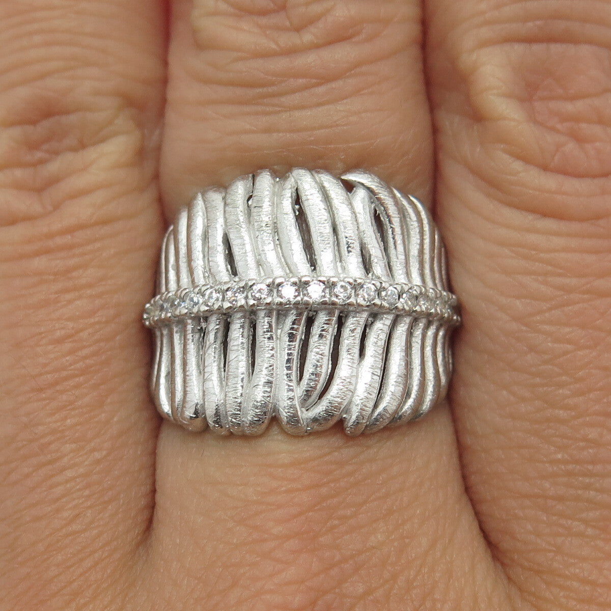 JACMEL MAURITIUS 925 Sterling Silver Vintage Italy C Z Modernist Ring Size 7