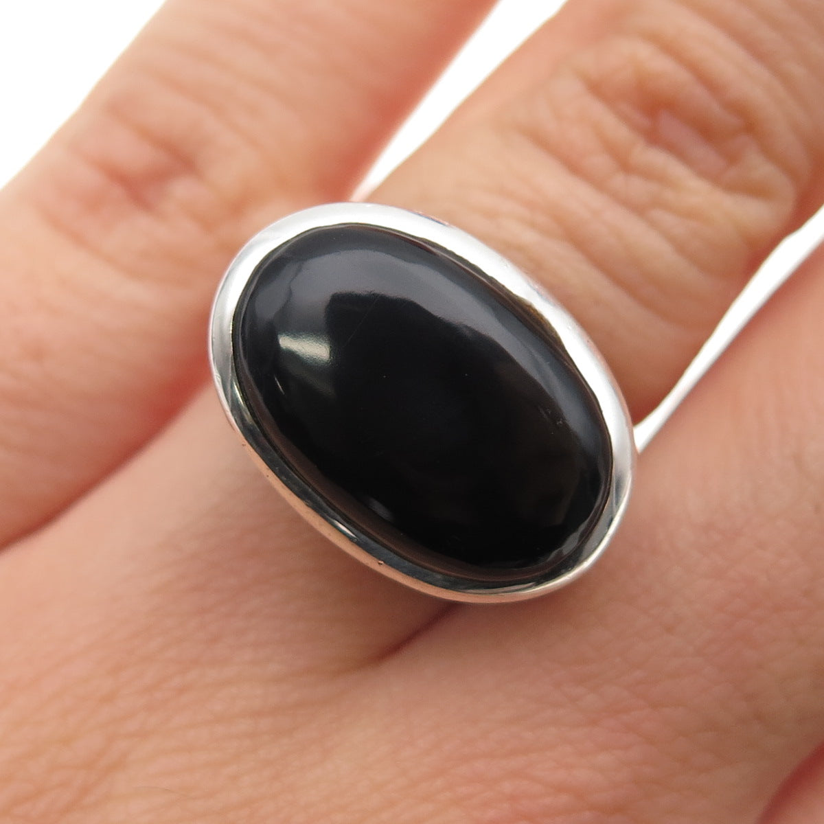 925 Sterling Silver Vintage Real Black Onyx Swirl Oxidized Ring Size 6
