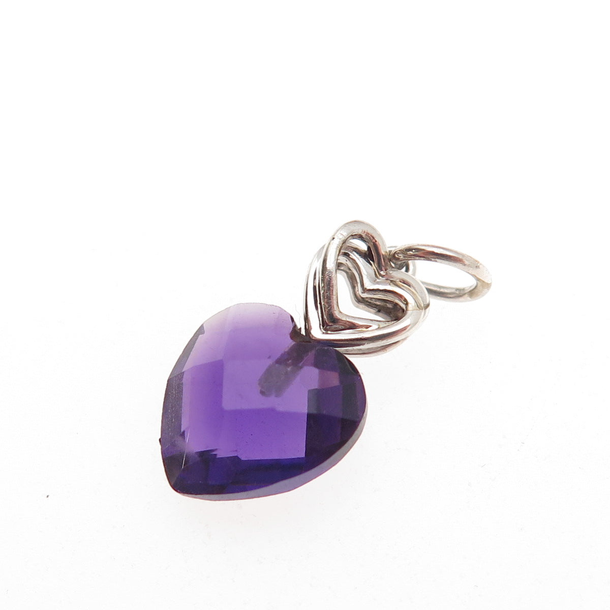Sun 925 Sterling Silver Real Amethyst Heart Mini Charm Pendant