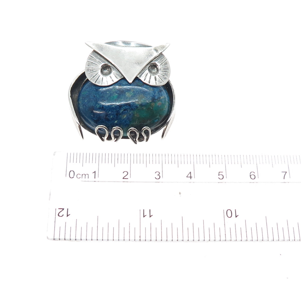 Sleepy Owl Studio 925 Sterling Silver Vintage Real Azurite Bird Pin Brooch