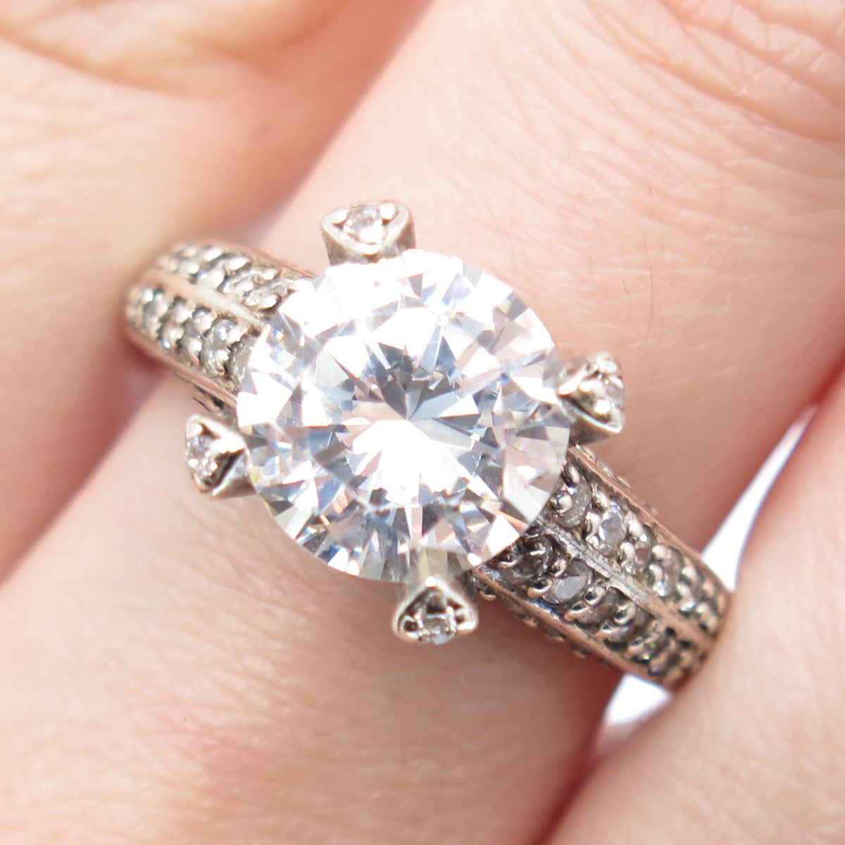 925 Sterling Silver Round-Cut C Z Engagement Ring Size 9.25