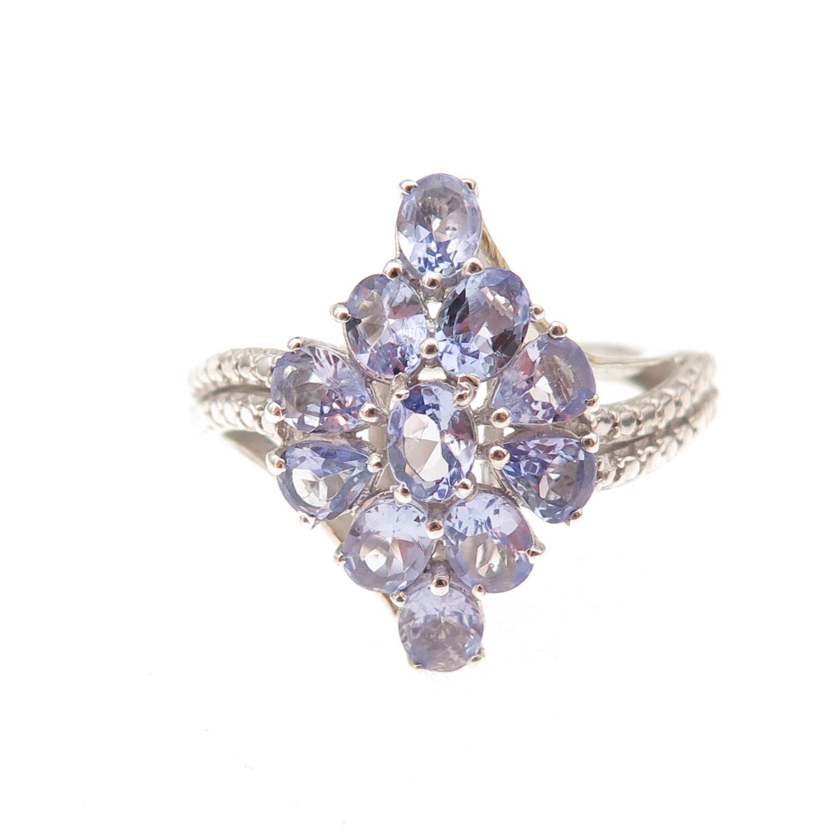 Chuck Clemency 925 Sterling Silver Real Tanzanite Floral Cluster Ring Size 5