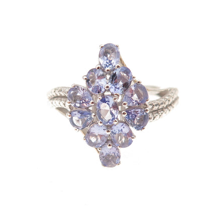 Chuck Clemency 925 Sterling Silver Real Tanzanite Floral Cluster Ring Size 5