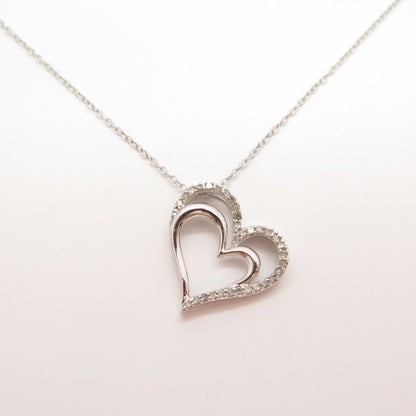 925 Sterling Silver SUN Real Diamond Open Heart Pendant Rolo Chain Necklace 16"
