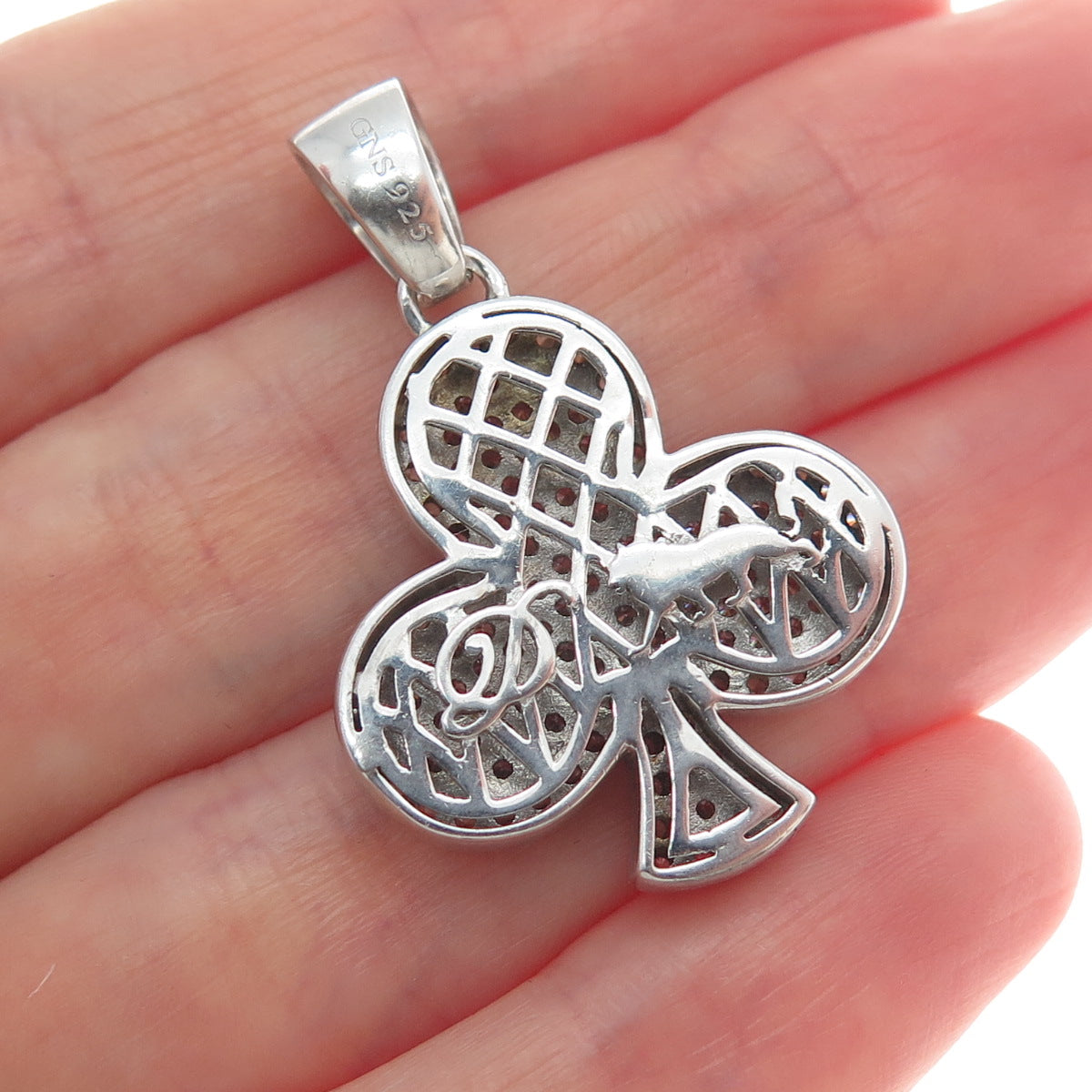 DADWANI 925 Sterling Silver C Z Clubs Playing Card Suits Sparkle Pendant