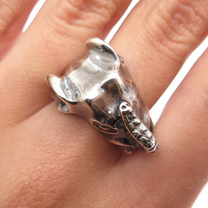 925 Sterling Silver Vintage Mexico Elephant Oxidized Ring Size 9.75