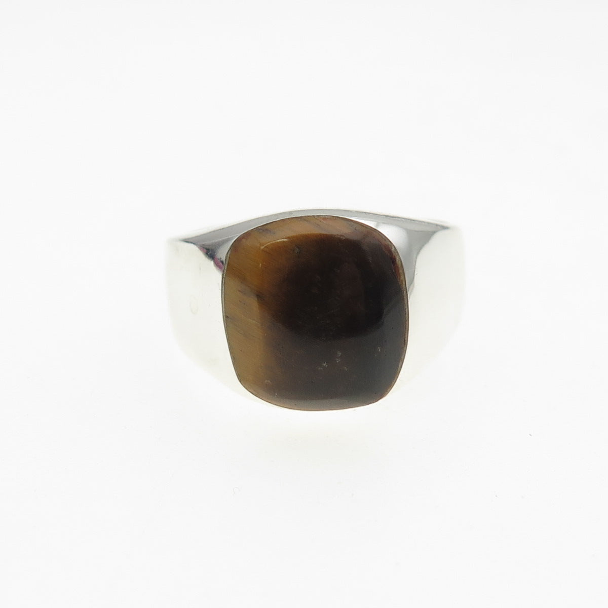 925 Sterling Silver Vintage Mexico Real Tiger Eye Modernist Ring Size 11.25