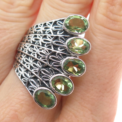 SAJEN 925 Sterling Silver Vintage Real Peridot Oxidized Wing Overlap Ring Size 7